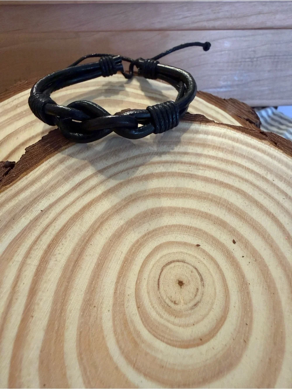 Black Braided Leather Knot Bracelet for Men